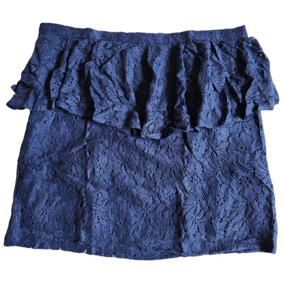 Lucca Couture Navy Blue Lace Ruffle Peplum Mini Skirt Sz M - Picture 1 of 10